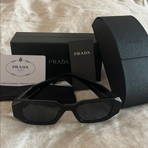 Authentic NEW Prada SPR 17W Sleek Black Rectangular Sunglasses